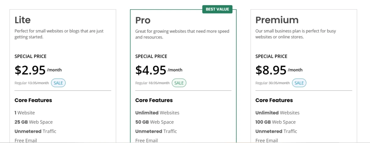 GreenGeeks hosting pricing plans with eco‑friendly features and promotional rates