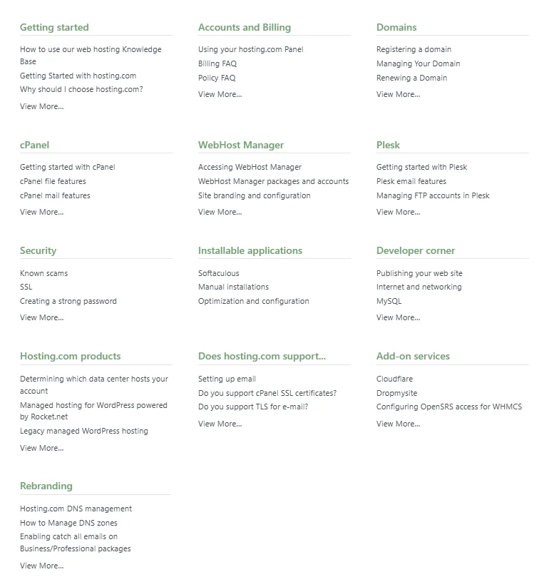 Hosting knowledge base categories with support topics list