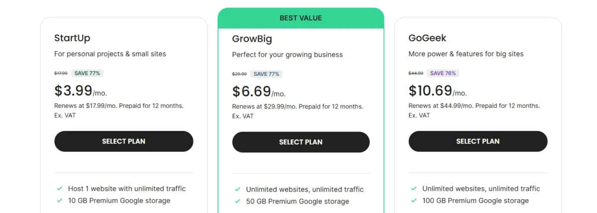 SiteGround Pricing Plans   
